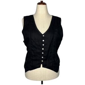 Breathe Clothing Handmade Dylan Linen Vest L/XL Black Elm Waistcoat Lagenlook